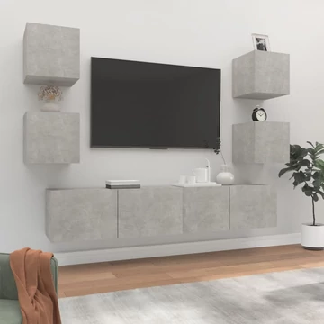 6 részes betonszürke szerelt fa TV-szekrényszett