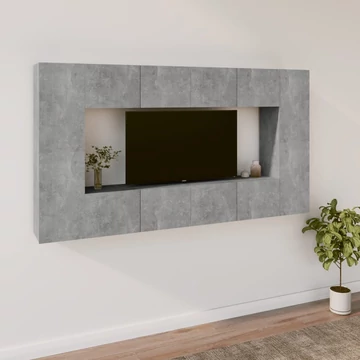 8 részes betonszürke szerelt fa TV-szekrényszett