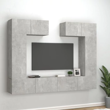 6 részes betonszürke szerelt fa TV-szekrényszett