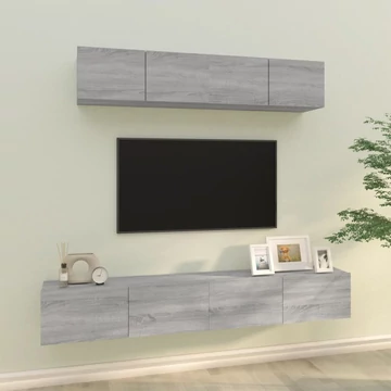 4 részes szürke sonoma színű szerelt fa TV-szekrényszett