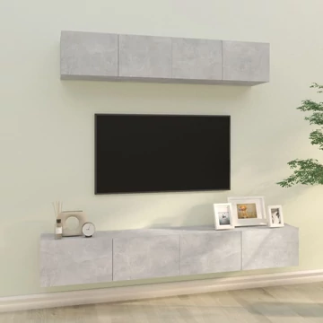 4 részes betonszürke szerelt fa TV-szekrényszett