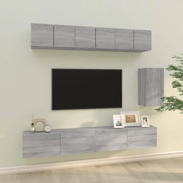6 részes szürke sonoma színű szerelt fa TV-szekrényszett