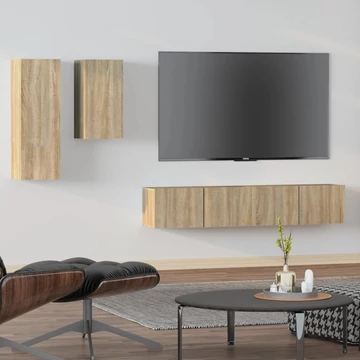 4 részes sonoma tölgy színű szerelt fa TV-szekrényszett