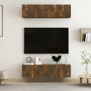 4 db füstös tölgy színű szerelt fa fali TV-szekrény 60x30x30 cm