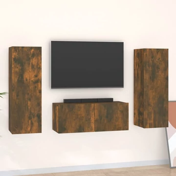 3 részes füstös tölgy színű szerelt fa TV-szekrényszett