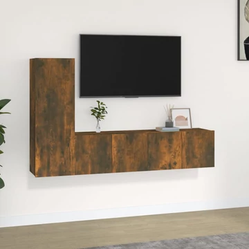 3 részes füstös tölgy színű szerelt fa TV-szekrényszett
