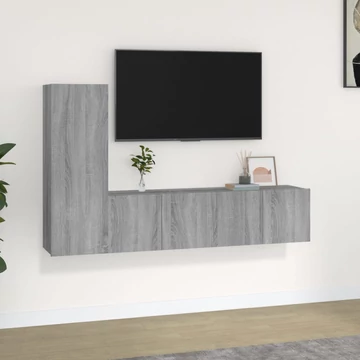3 részes szürke sonoma színű szerelt fa TV-szekrényszett