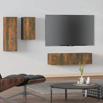 4 részes füstös tölgy színű szerelt fa TV-szekrényszett