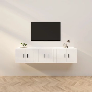 3 db magasfényű fehér fali TV-szekrény 57 x 34,5 x 40 cm