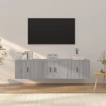 3 részes szürke sonoma színű szerelt fa TV-szekrényszett