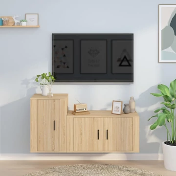 2 részes sonoma tölgy színű szerelt fa TV-szekrényszett