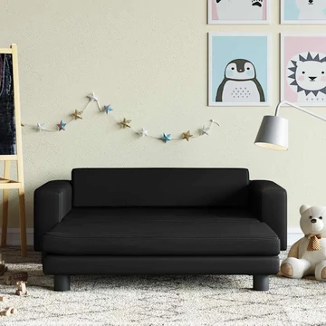 Fekete gyerek bársonykanapé lábzsámollyal 100x50x30 cm