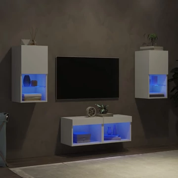 4 darab fehér falra szerelhető TV-szekrény LED-del