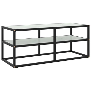 Fekete TV-szekrény fehér márvány mintás üveggel 100x40x40 cm
