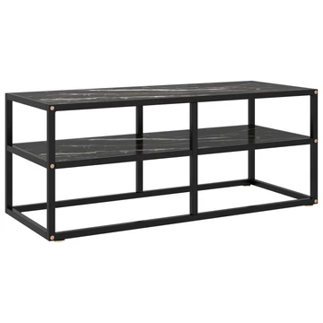 Fekete TV-szekrény fekete márvány mintás üveggel 100x40x40 cm