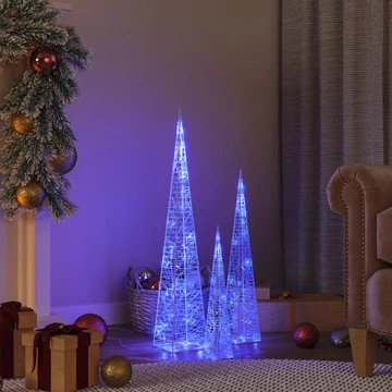 Kék fényű LED-es akril díszfénykúpszett 30/45/60 cm