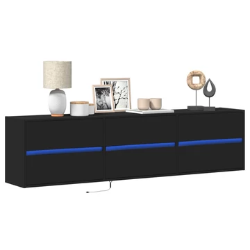 Fekete falra szerelhető TV-szekrény LED-del 180 x 31 x 45 cm