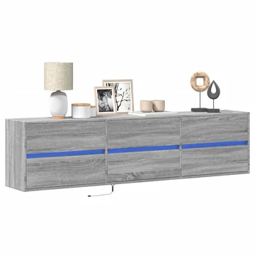 Szürke sonoma színű fali TV-szekrény LED-del 180 x 31 x 45 cm