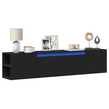 Fekete falra szerelhető TV-szekrény LED-del 180 x 31 x 39,5 cm