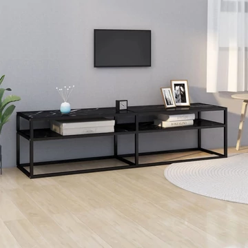 Fekete márvány színű edzett üveg TV-szekrény 160x40x40,5 cm