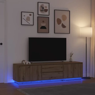 Kézműves tölgy színű TV-szekrény LED-lámpákkal 193,5x41x50 cm