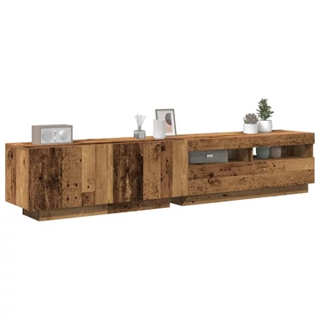 Antik fa színű szerelt fa TV-szekrény LED-ekkel 200x35x40 cm