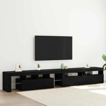 TV szekrény 3 darab LED világítással, fekete tölgy, szerelt fa