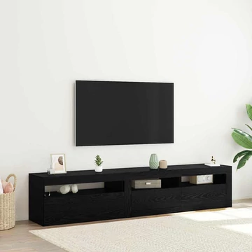 2 db TV szekrény LED világítással fekete tölgyből, megmunkált fából