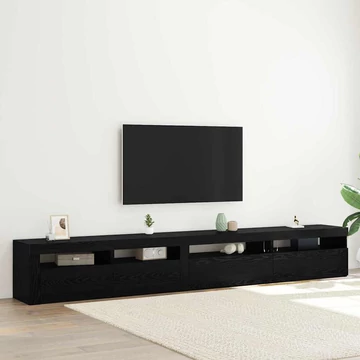3 darabos TV szekrény készlet LED lámpákkal fekete tölgy mérnöki fa