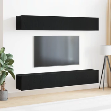 4 részes falra szerelhető TV szekrény szett fekete tölgyből készült kompozit fa