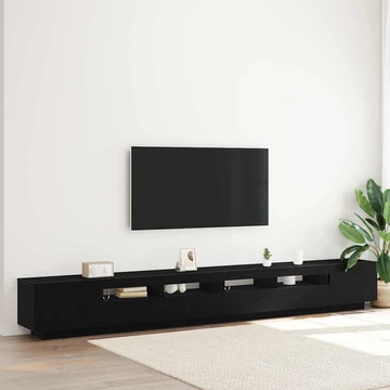 TV állvány LED világítással, fekete tölgyből, 300x35x40 cm, mérnöki fa