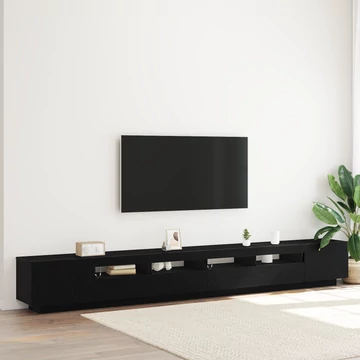TV állvány LED világítással, fekete tölgyből, 300x35x40 cm, mérnöki fa