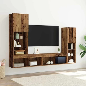 TV szekrény LED lámpákkal Megkopott fa 40.5x30x102 cm