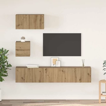 TV szekrény garnitúra polcokkal Falra szerelhető tárolóval ajtóval 4 pcs kézműves tölgy