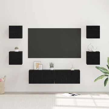 TV szekrény garnitúra Egyéb tárolóval ajtóval 6 pcs Fekete tölgy