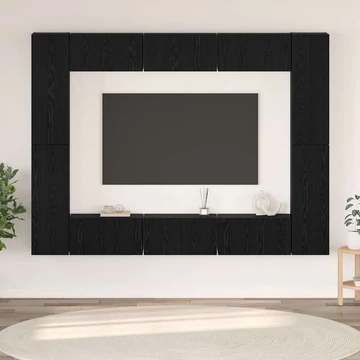 TV szekrény garnitúra polcokkal Egyéb tárolóval ajtóval 10 pcs Fekete tölgy