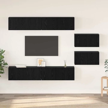TV szekrény garnitúra polcokkal Egyéb tárolóval ajtóval 6 pcs Fekete tölgy