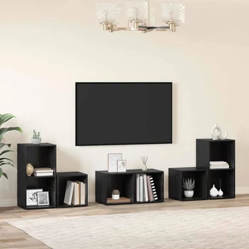 TV Szekrény Szett polcokkal tárolóval 6 pcs Fekete tölgy Faanyag