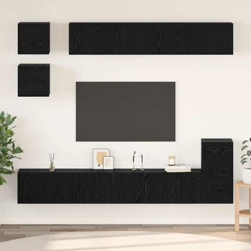 TV szekrény garnitúra polcokkal Egyéb tárolóval 8 pcs Fekete tölgy