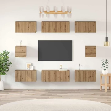 TV Szekrény Szett polcokkal Falra szerelhető Egyéb tárolóval 8 pcs kézműves tölgy