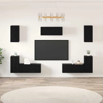TV szekrény garnitúra polcokkal Egyéb tárolóval ajtóval 7 pcs Musta tammi Faanyag