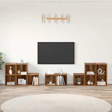 TV Szekrény Szett polcokkal tárolóval 8 pcs Öreg fa Faanyag