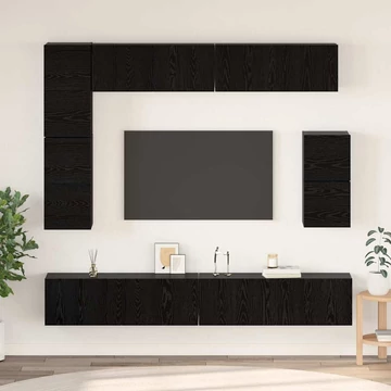 TV szekrény garnitúra polcokkal Egyéb tárolóval 8 pcs Fekete tölgy
