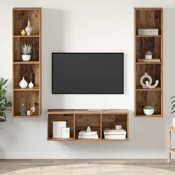 TV Szekrény Szett 3 pcs Régi fa 37 x 37 x 142.5 cm Faanyag