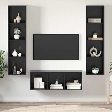 TV Szekrény Szett 3 pcs Musta tammi 37 x 37 x 142.5 cm Faanyag