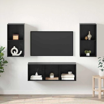 TV Szekrény Szett 3 pcs Musta tammi 37 x 37 x 107 cm Faanyag