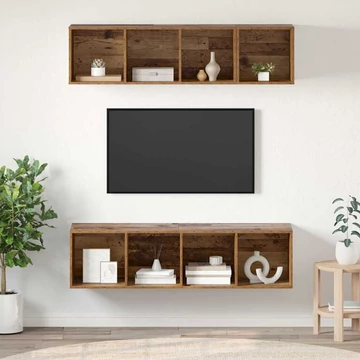 TV Szekrény Szett polcokkal tárolóval 3 pcs Régi fa Faanyag