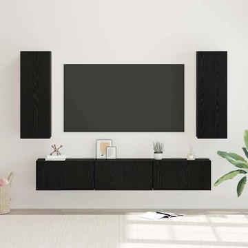 TV szekrény garnitúra polcokkal Egyéb tárolóval ajtóval 5 pcs Fekete tölgy