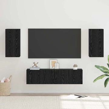 TV szekrény garnitúra polcokkal Egyéb tárolóval ajtóval 4 pcs Fekete tölgy