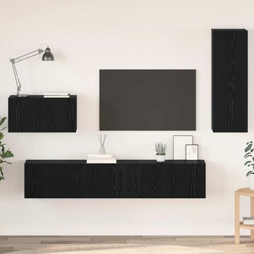 Fali TV Szekrény polcokkal Egyéb tárolóval ajtóval 4 pcs Fekete tölgy